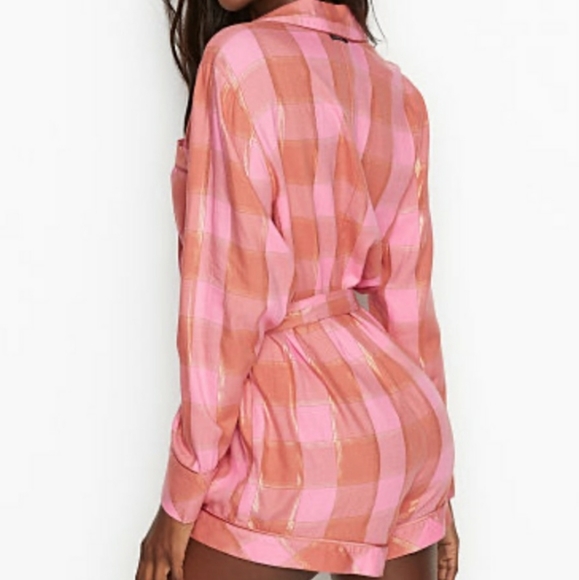 Victoria secrets New plaid romper pajama pink sz M - Picture 3 of 4
